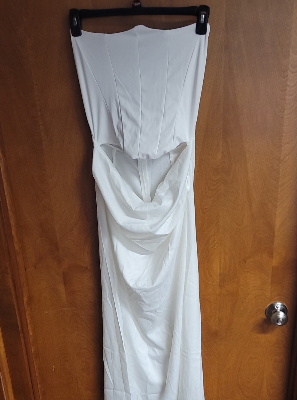Elegant White Strapless Drape-Back Dress